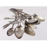 Silver flatware. A collection of silver flatware, including a set of six Georgian spoons, each