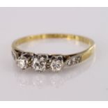 18ct Gold stamped three Stone cushion cut Diamond Ring approx 1.75ct weight size R weight 3.0g
