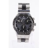 Gents stainless steel cased "Swatch Irony" Chronograph Quartz wristwatch. The black/grey signed dial