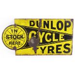 Enamel Sign. An original double sided enamel sign 'Dunlop Cycle Tyres, In Stock Here', 68cm x 35.6cm