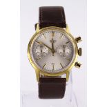 Gents gold plated Heuer twin dial chronograph wristwatch. The silvered dial with two further dials