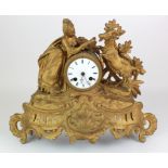 French gilt ormolu clock, with 'Japy Freres 1855 grande' movement, white enamel dial with Roman