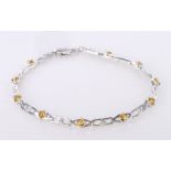 9ct white gold bracelet set with yellow sapphires and diamond points, length 20cm, weight 5.9g