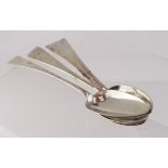 For Georgian serving spoons (non matching), hallmarked 'London 1811 / 1812', each engraved with