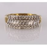 9ct yellow gold diamond half eternity band ring set with a centre row of baguette cut diamonds