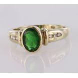 9ct yellow gold green diopside and diamond dress ring, finger size N, weight 2.5g