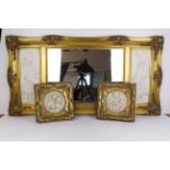 Large gilt framed wall mirror mounted with two plaques both signed 'F. Duquesnoy, Paris 1892', total
