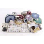Geodes. A collection of six geodes (largest 13cm width x 10cm height), five agate slices (largest