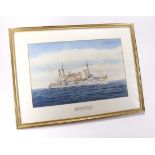 Naval interest. Watercolour, depicting H.M.S. Royal Arthur, signed by artist 'V Yeates, 1892 (?)',