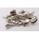 Mixed silver. A collection of hallmarked silver, including spoons, forks, butter knife etc. (some