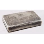Russian silver & niello snuff box, depicting the Statue of Peter the Great in St. Petersburg,