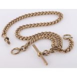 9ct "T" Bar pocket watch chain. Length approx 39.5cm, weight 59.6g