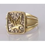 9ct Gold Diamond set Eagle Gents Ring size W weight 4.6g