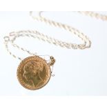 Sovereign 1871 (St George) bright GVF with a 9ct pendant mount and chain. Total weight 15g