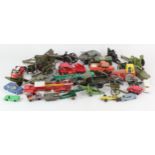 Diecast. A shoebox of diecast toys, makers include Britains, Dinky, Corgi etc.