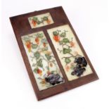 Three decorative jade plaques mounted into a single board, circa late 19th Century (?), total size