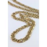 9ct yellow gold solid flat link chain, length 64cm, weight 58.4g