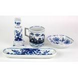 Four pieces of Meissen, comprising two dishes, candlestick & mug, each with Meissen mark to base
