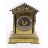 Victorian brass mantel clock, with Japy Freres movement, pendulum and key present, height 31.5cm,