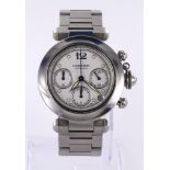 Gents stainless steel cased Cartier Pasha automatic chronograph wristwatch. The white dial with