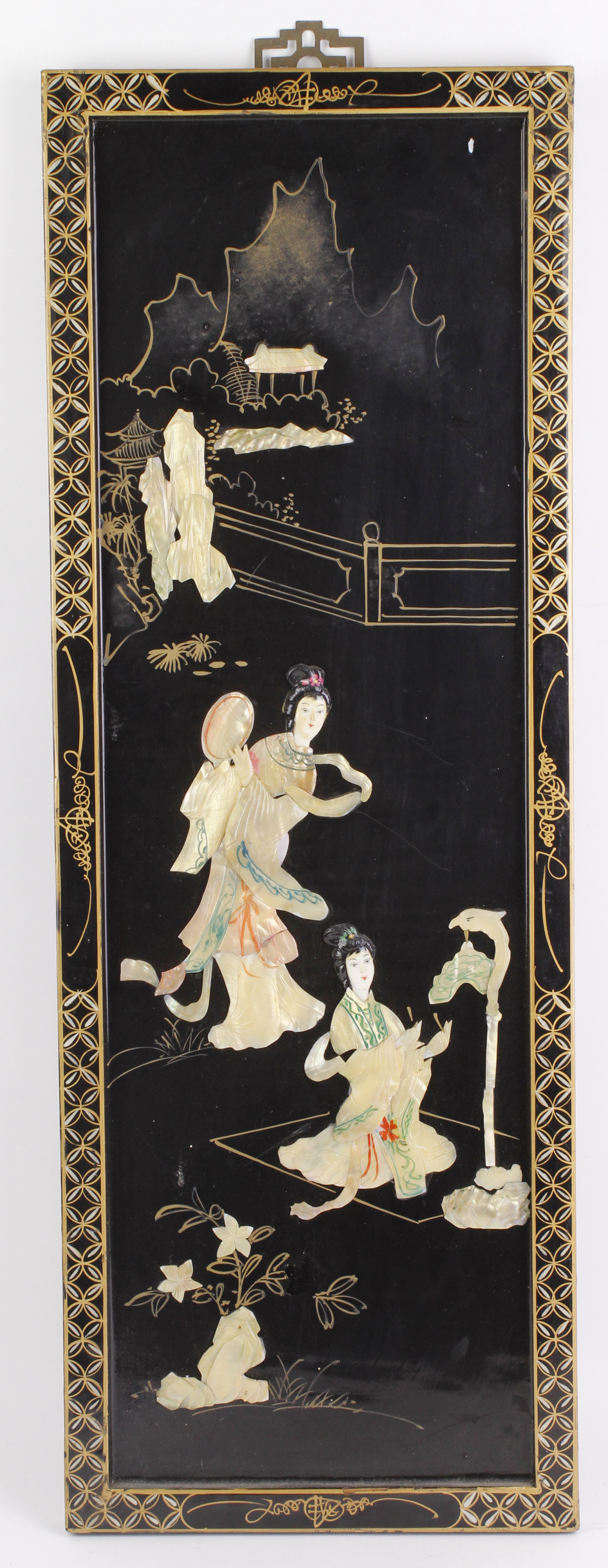 Panel Black Lacquer, Oriental scene in mother of pearl (1)