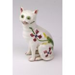 Unusual porcelain hand painted cat with floral decoration, circa 19th Century, impressed numbers