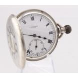 Gents silver cased half hunter pocket watch, hallmarked Birmingham 1929. The white dial with Roman