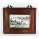 Heavy hardwood framed Enamelled Chinese Porcelain Plaque, late 19th/early 20th century, depicting