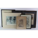 A miscellaneous collection of six prints and etchings to include two framed colour prints after