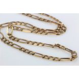 9ct yellow gold figaro link chain necklace with trigger clasp, length 51cm, weight 17.3g