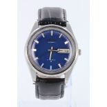 Gents stainless steel cased Seiko automatic wristwatch. The blue dial with silvered baton markers