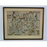 Kip (William). Hand-coloured engraved map, circa 17th Century ' Surrey olim sedes Regnorum',