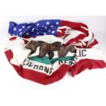 Two large cloth flags, comprising the USA (fifty stars) 145cm x 85cm approx. & the Californian