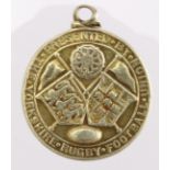 Yorkshire Rugby Football Union 15ct Gold medal, back reads "England v. Yorkshire at Huddersfield
