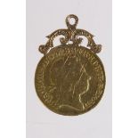 George I Half Guinea dated 1718 on an old pendant mount