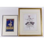 Glazed & framed, Dancer by Bakst & Anna Pavlova. (2)