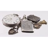 Gents silver cased open face pocket watch, hallmarked Chester 1880. The white dial with Roman