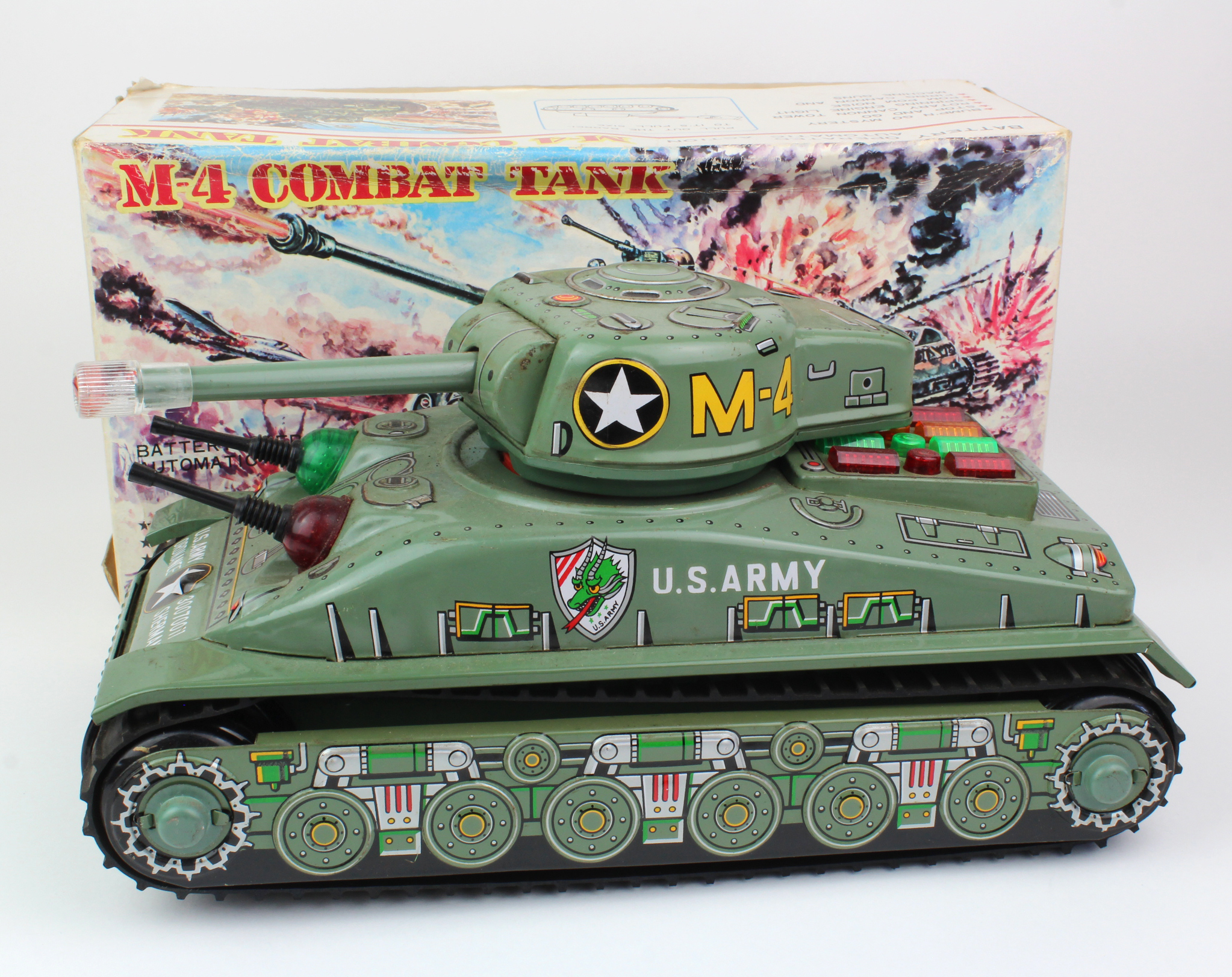 Japanese tinplate M4 combat Tank, made by Taiyo, contained in original box