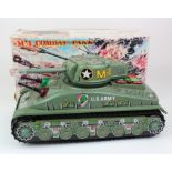 Japanese tinplate M4 combat Tank, made by Taiyo, contained in original box