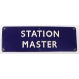 Railway interest. An original blue enamel 'Station Master' metal railway sign, circa mid 20th
