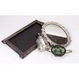 Silver & White Metal. A group of four silver & white metal items, comprising picture frame, jar with
