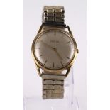 Gents 9ct cased (Hallmarked London 1966) Vertex manual wind wristwatch. The cream dial with gilt