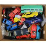 Toys. A collection of moulded plastic toy cars, circa mid 20th Century, makers include Minic,