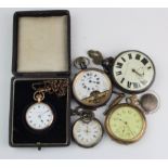 Ladies 9ct cased open face pocket wth (missing glass) along with an assortment of gents pocket