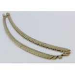 9ct yellow gold graduated fringe necklace with polished side and patterned side, length 46cm, weight