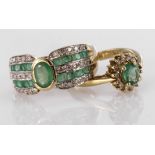 Two 9ct yellow gold rings, emerald and diamond cluster ring, finger size J, weight 2.0g. Emerald and