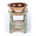 An early pottery wash stand & bowl, date unknown, possibly Ming Dynasty period, total height 19cm,