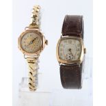 Two 9ct cased wristwatches halllmarked Edinburgh 1936 & London 1924. Both AF