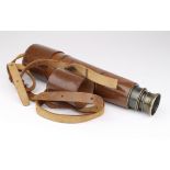Three drawer leather cased telescope, by Dolland London, extended length 76cm approx.,