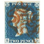 GB - 1840 2d Blue Plate 1 (S-D) four good to large margins, no faults, very fine used, cat £975